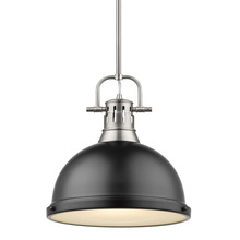  3604-L PW-BLK - Duncan 1 Light Pendant with Rod inÂ PewterÂ with a Matte Black Shade